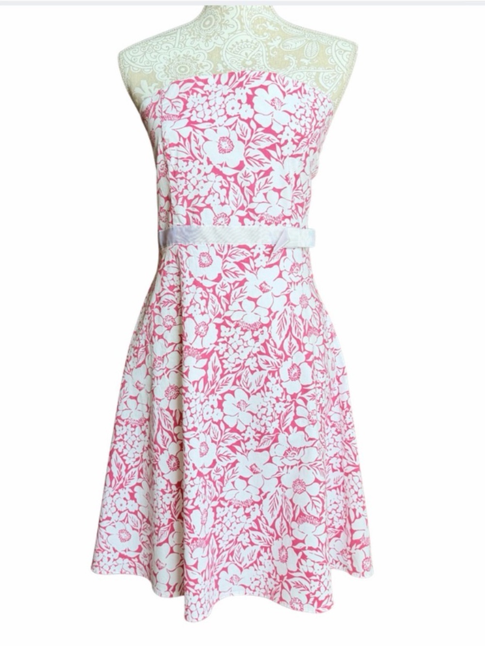 Vintage Agaci Too Y2K  Pink and White Floral Strapless Dress